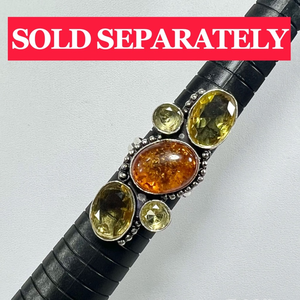Amber & Citrine 925 Large synthetic stones Necklace Bracelet & ONE Earring ONLY - Picture 7 of 17